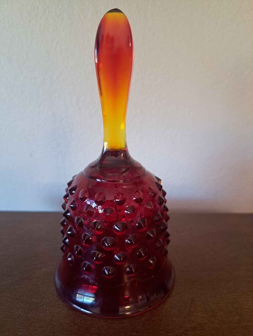 Fenton Hobnail Amberina Red Depression Glass Vtg Bell Signed George Fenton 02